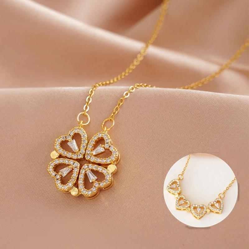 Magnetic Four-Leaf Clover Heart Necklace