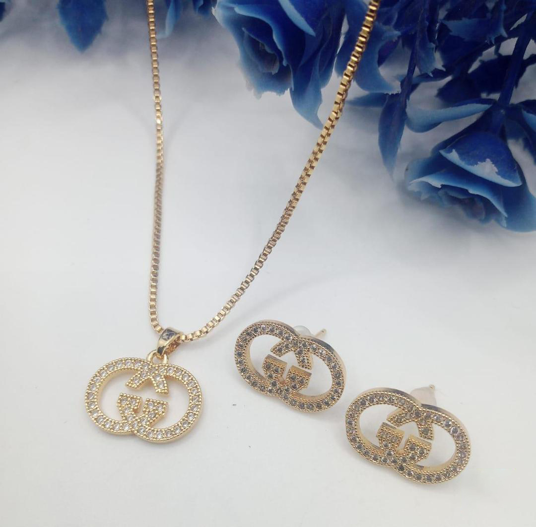 Alphabet Design Gold Plated Gemstone Necklace Set