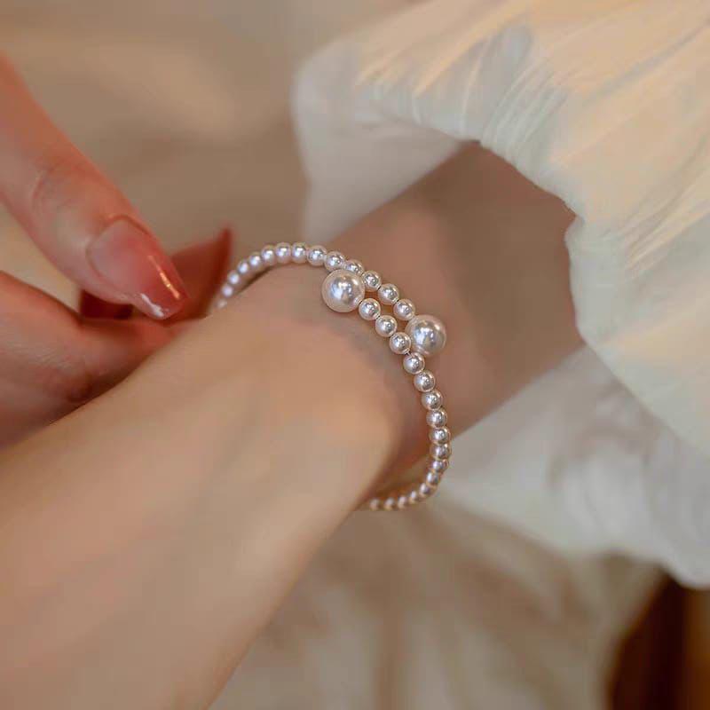 1 Pc Antique Design Silver Plated Pearl Thread Bracelet