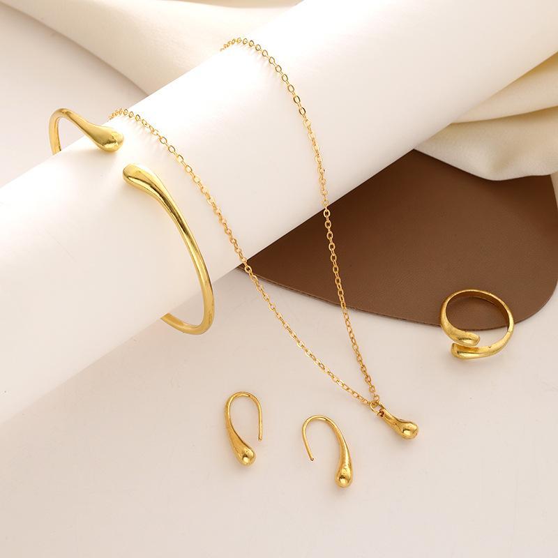 4pcs Vintage Style 18K Golden Plated Jewelry Set for Women: Necklace, Bracelet, Earrings, and Ring - Image 7
