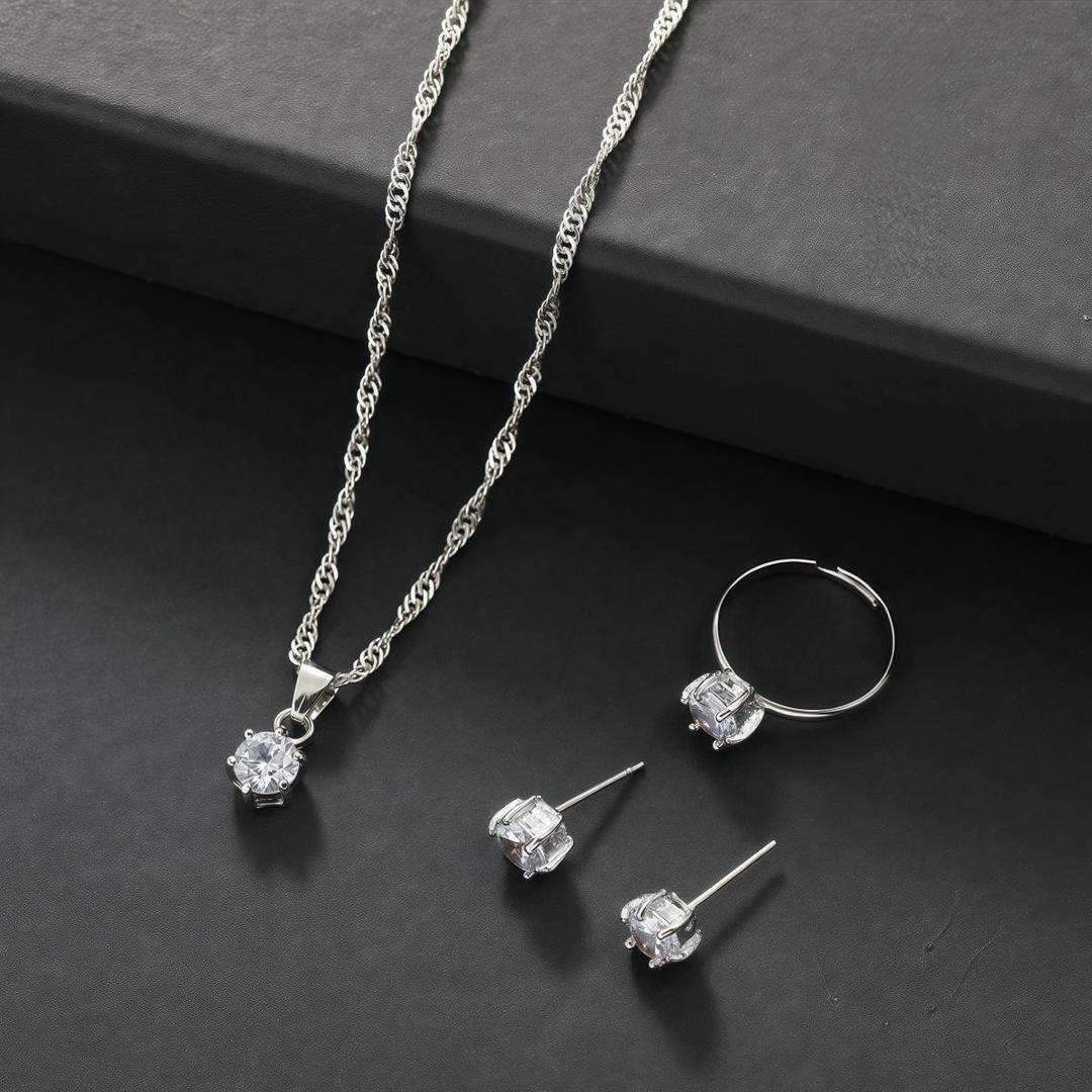 Silver Plated Zircon Necklace Set - Image 4