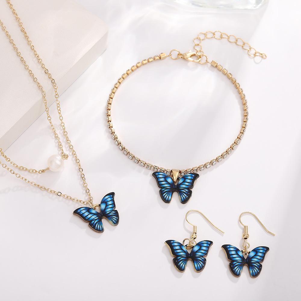 Butterfly Design Gold Plated Necklace And Bracelet Set