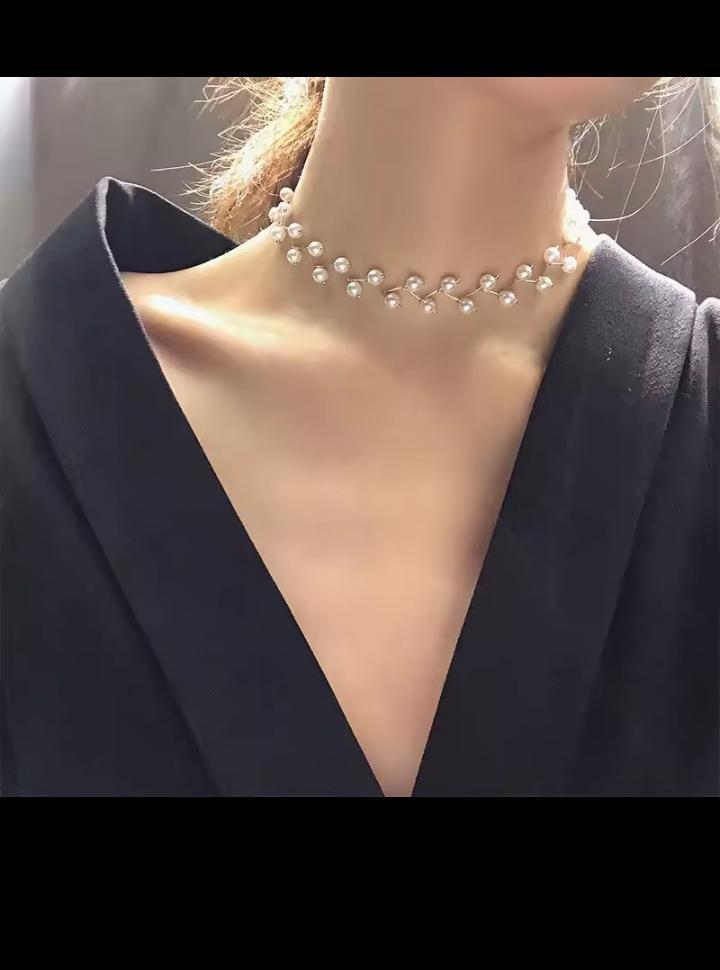 Modern Pearl Stone Gold Plated Choker Set - 3 Pcs Elegance
