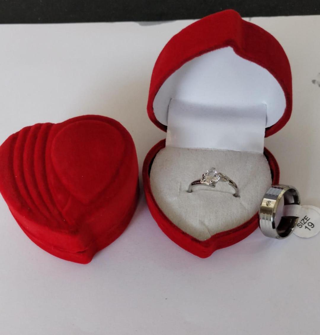 Couple's Charm Ring Set - 2 Pcs Unisex Stainless Steel in Silver