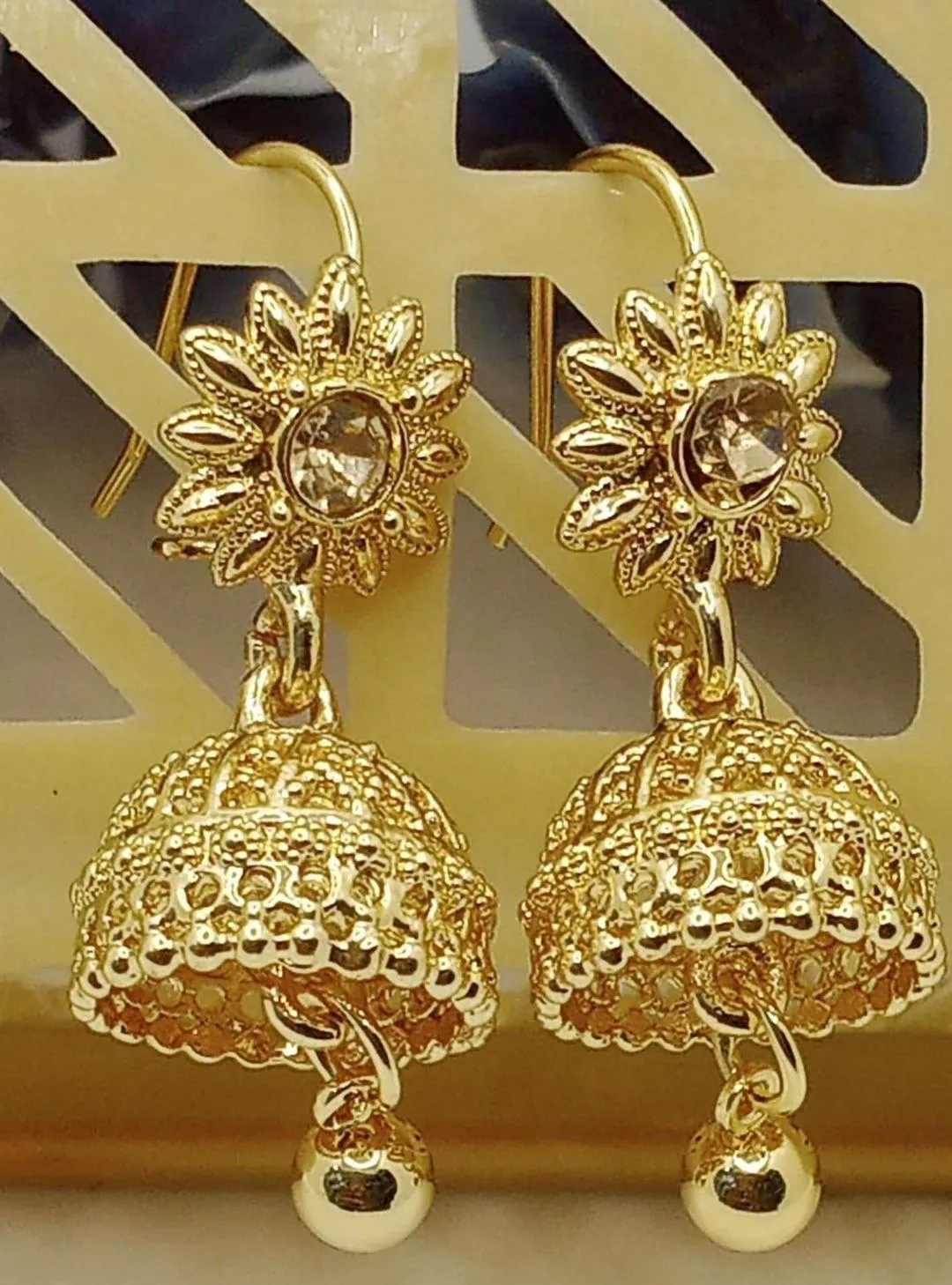 2 Layered Gold Plated Gemstone Jhumka