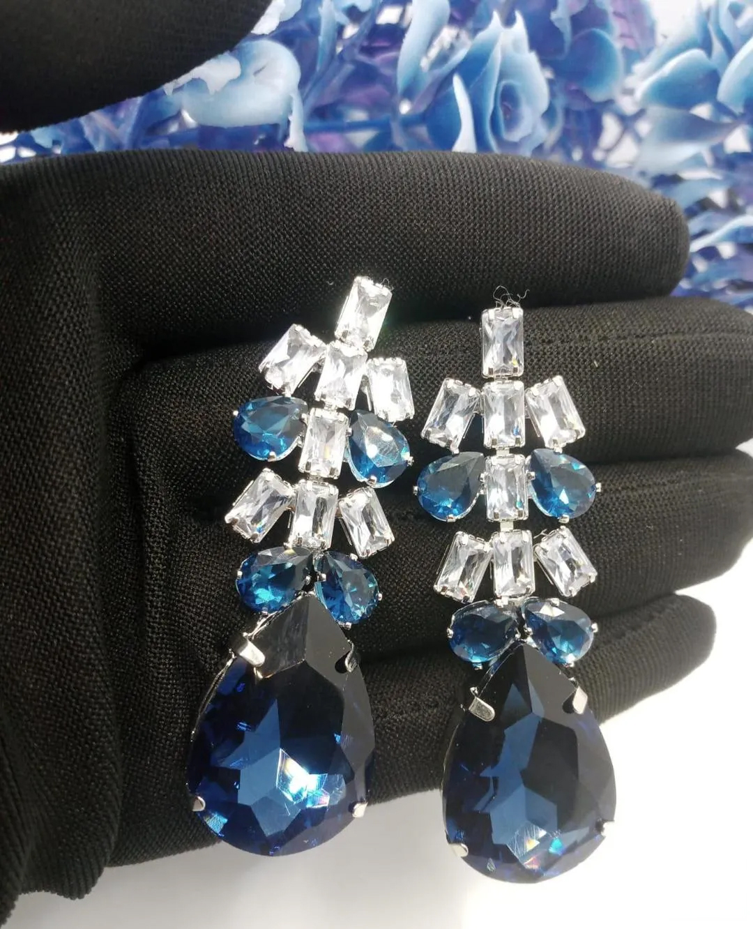 3 Layered Silver Plated Gemstone Earrings