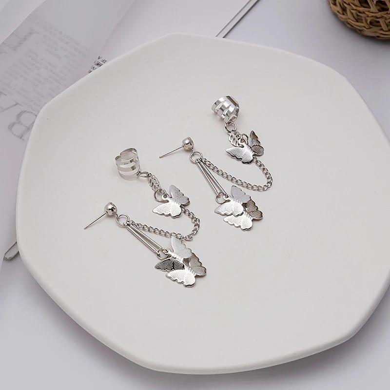 Pair Of Silver-Plated Butterfly Design Ear Clip Earrings - Image 4