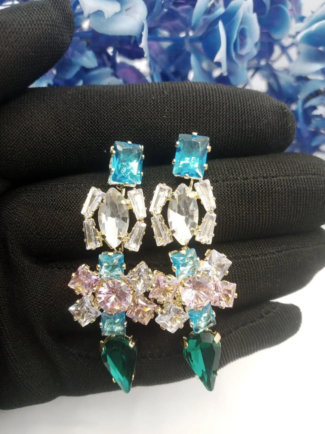 3 Layered Silver Plated Gemstone Earrings - Image 2